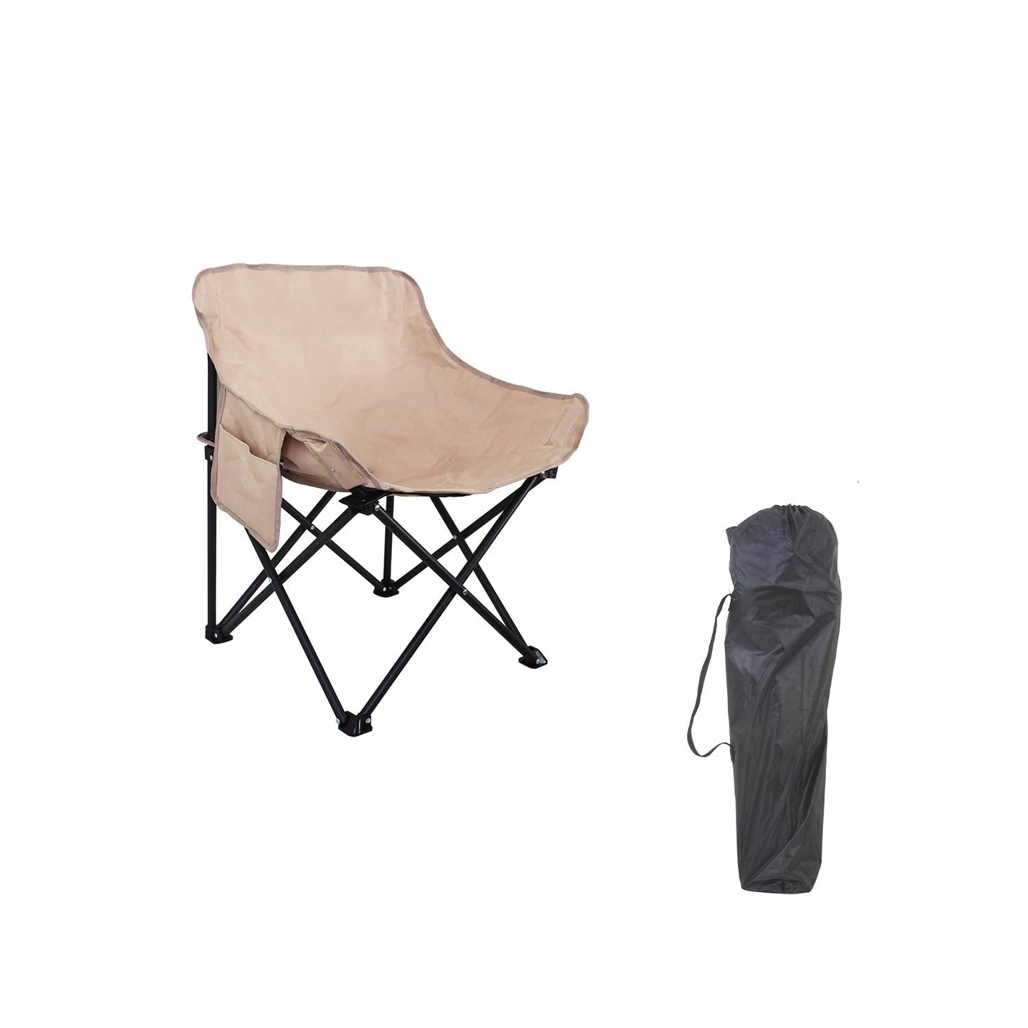 Foldable Camping Chair with Oxford Fabric | Comfortable & Lightweight Chair for Hiking, Picnic, Garden & Outdoor Use (Khaki, Large)