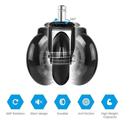 3-Inch PU Rubber Office Chair Wheels – Universal Fit, Set of 5