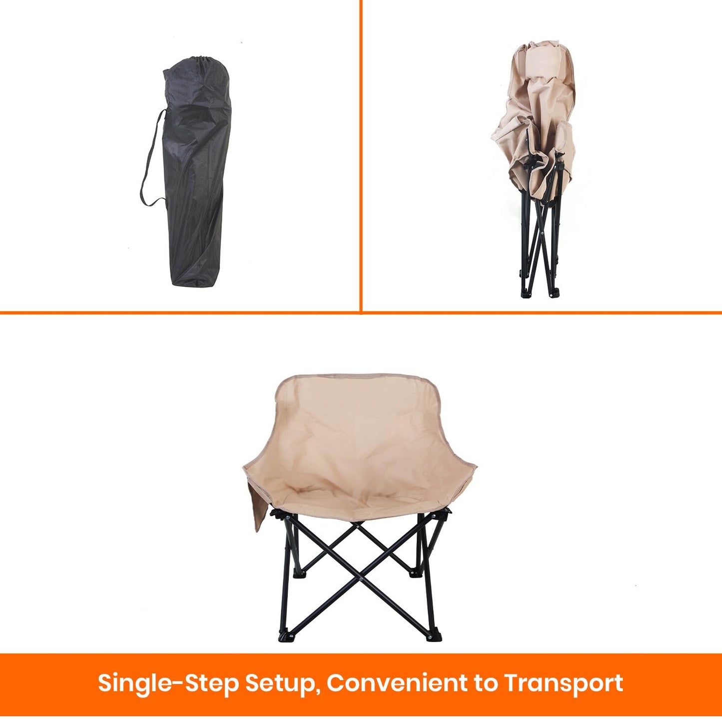 Foldable Camping Chair with Oxford Fabric | Comfortable & Lightweight Chair for Hiking, Picnic, Garden & Outdoor Use (Khaki, Large)