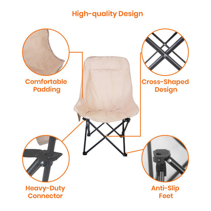 Foldable Camping Chair with Oxford Fabric | Comfortable & Lightweight Chair for Outdoor, Garden & Picnic Use (Khaki, Medium)