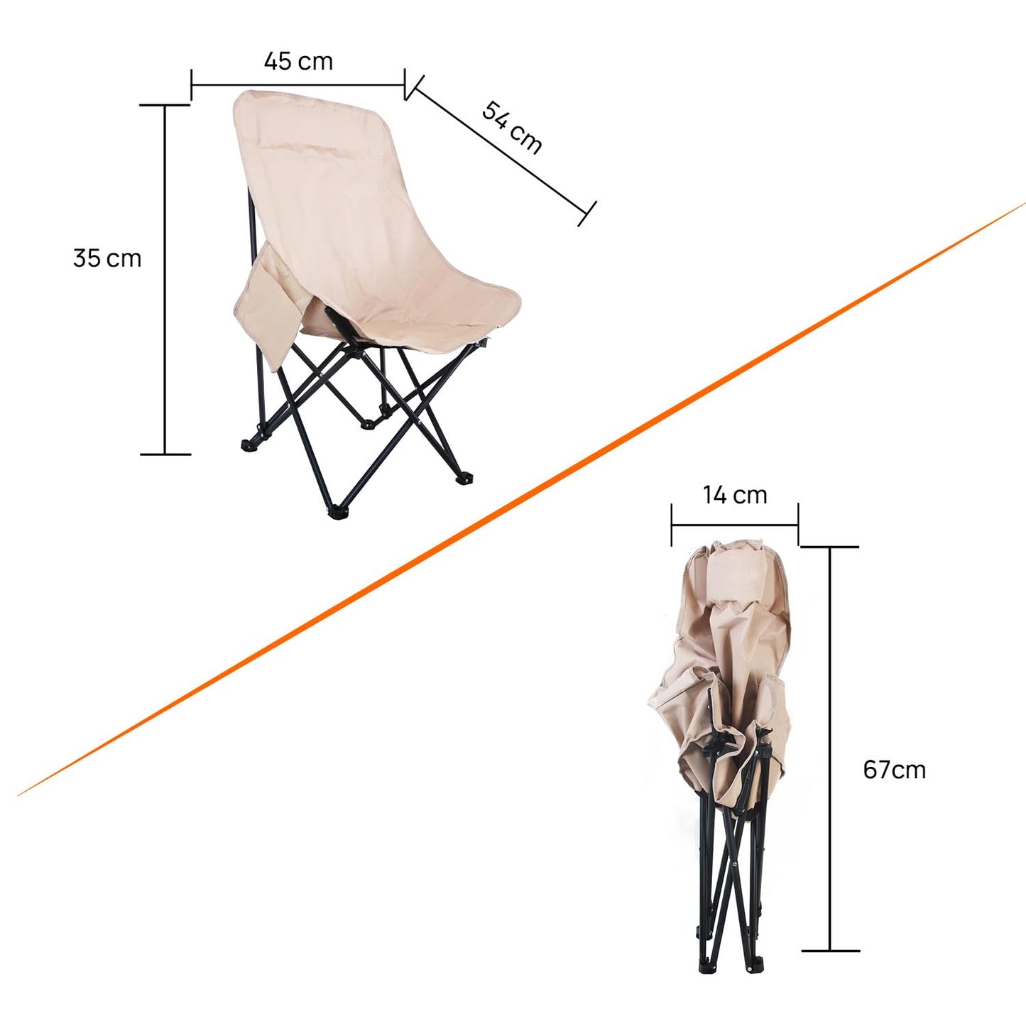 Foldable Camping Chair with Oxford Fabric | Comfortable & Lightweight Chair for Outdoor, Garden & Picnic Use (Khaki, Medium)