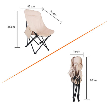 Foldable Camping Chair with Oxford Fabric | Comfortable & Lightweight Chair for Outdoor, Garden & Picnic Use (Khaki, Medium)