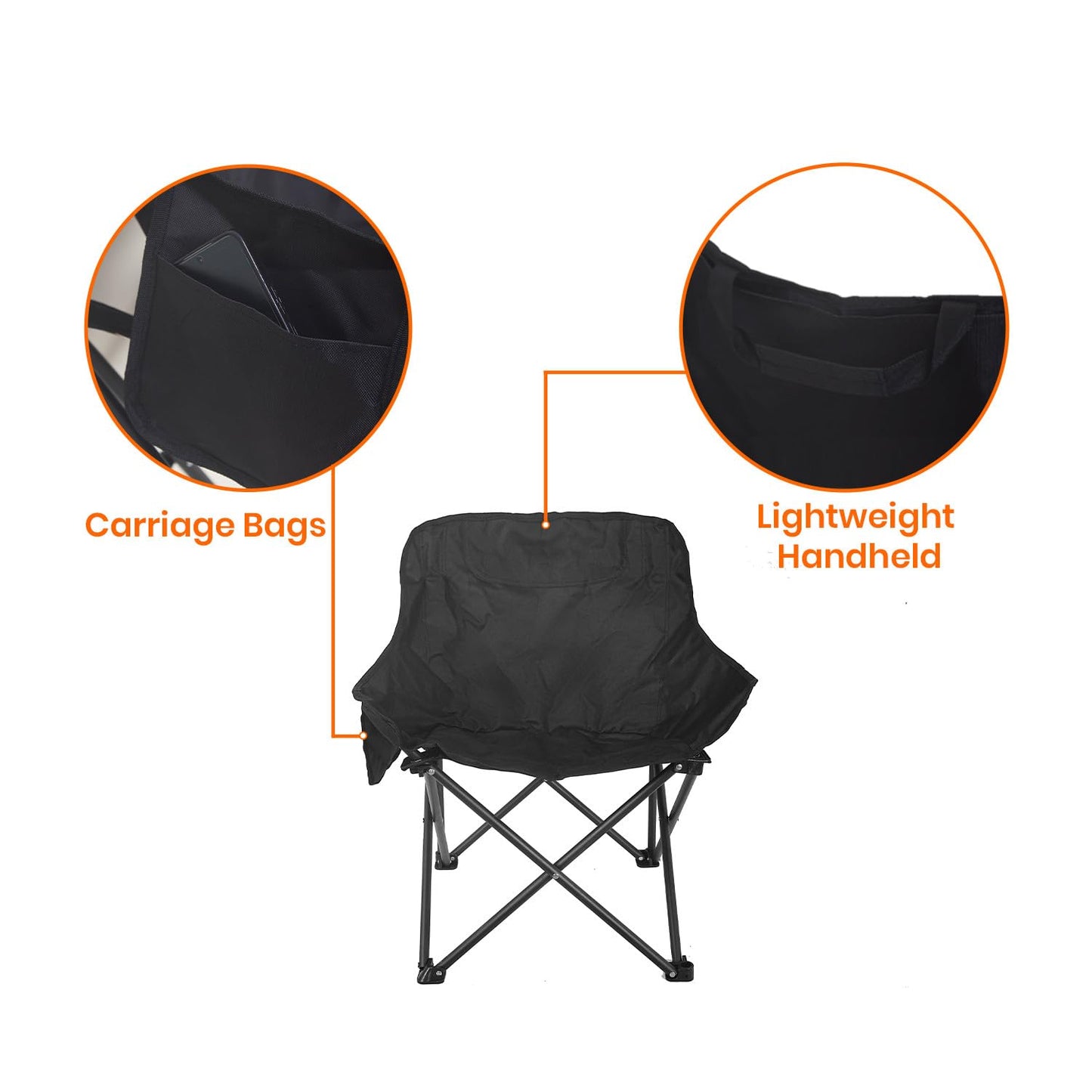 Foldable Camping Chair with Oxford Fabric | Comfortable & Lightweight Chair for Hiking, Picnic, Garden & Outdoor Use (Black, Large)