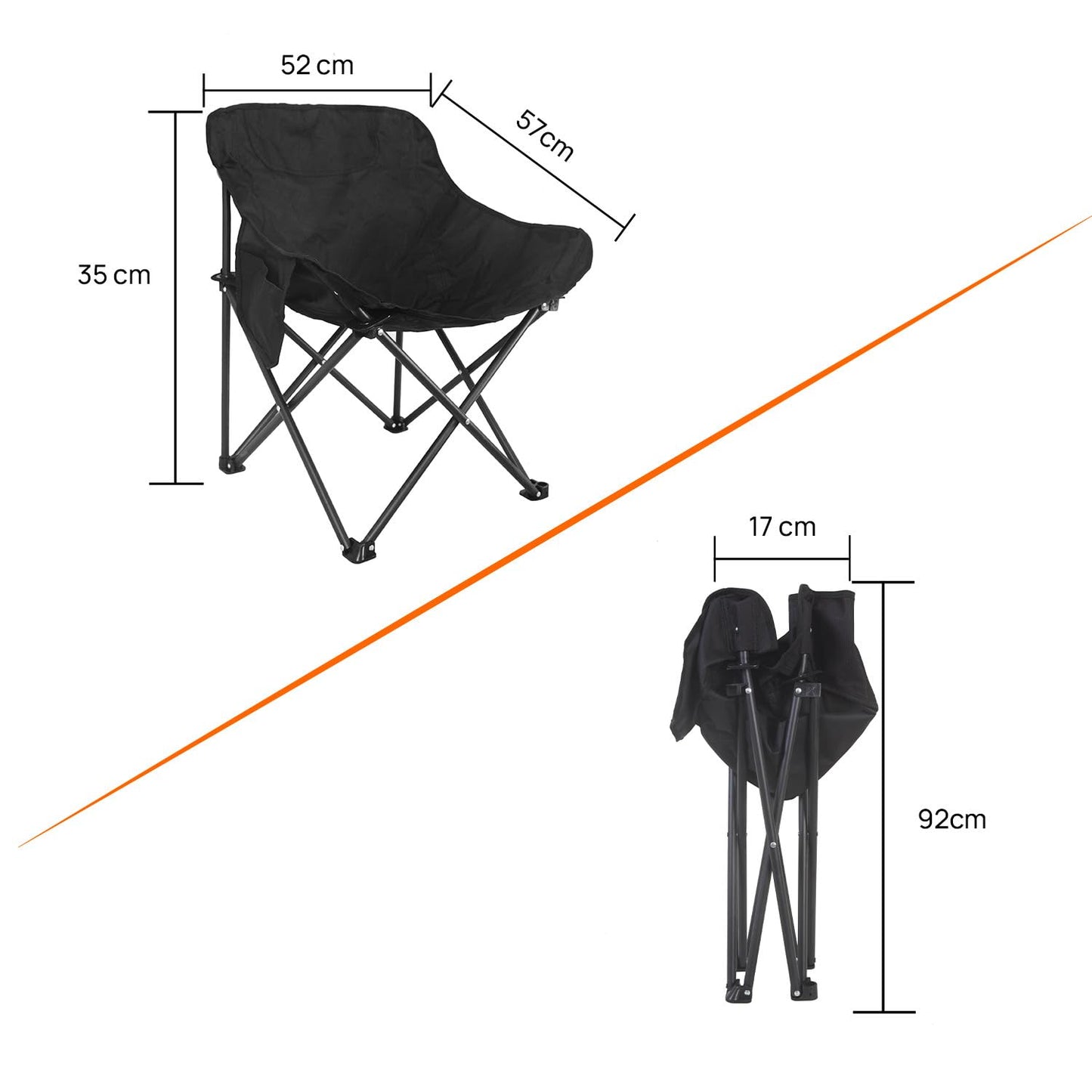 Foldable Camping Chair with Oxford Fabric | Comfortable & Lightweight Chair for Hiking, Picnic, Garden & Outdoor Use (Black, Large)