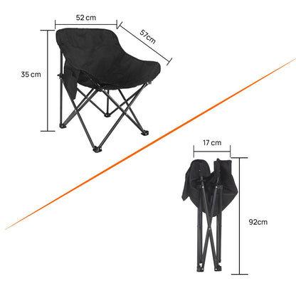 Foldable Camping Chair with Oxford Fabric | Comfortable & Lightweight Chair for Hiking, Picnic, Garden & Outdoor Use (Black, Large)
