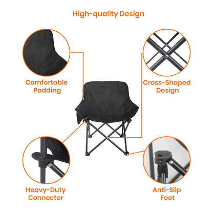 Foldable Camping Chair with Oxford Fabric | Comfortable & Lightweight Chair for Hiking, Picnic, Garden & Outdoor Use (Black, Medium)
