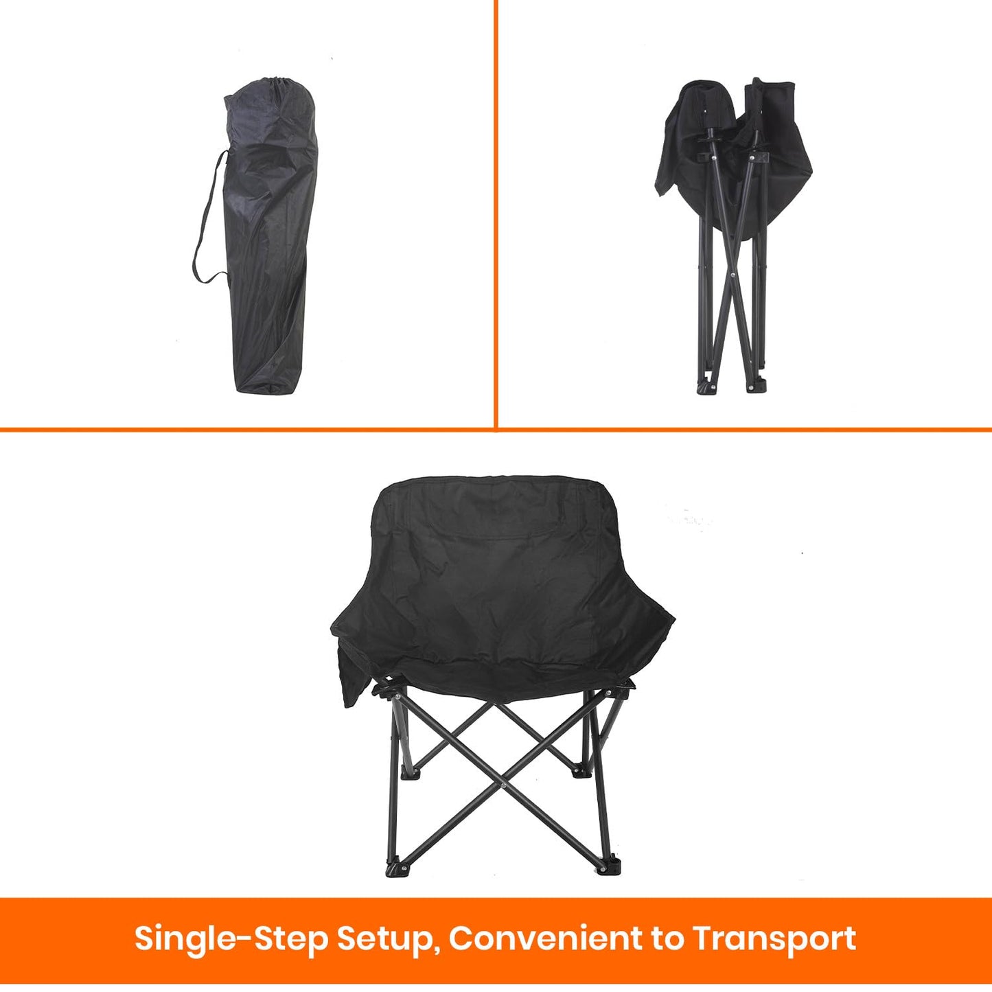 Foldable Camping Chair with Oxford Fabric | Comfortable & Lightweight Chair for Hiking, Picnic, Garden & Outdoor Use (Black, Large)