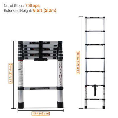 2.0m (6.5 feet) Portable & Compact Aluminium Telescopic Ladder
