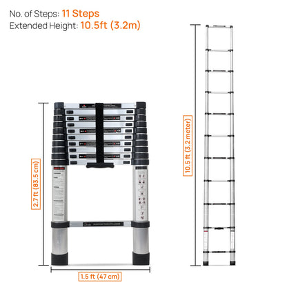 3.2m (10.5 feet) Portable & Compact Aluminum Telescopic Ladder