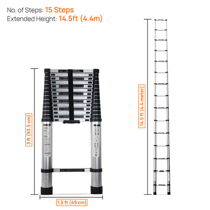 4.4m (14.5 feet) Portable & Compact Aluminium Telescopic Ladder