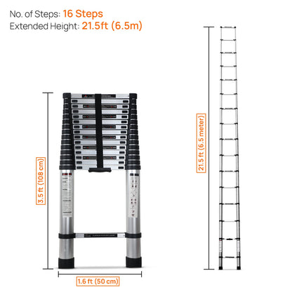 6.5m (21.5 feet) Portable & Compact Aluminium Telescopic Ladder