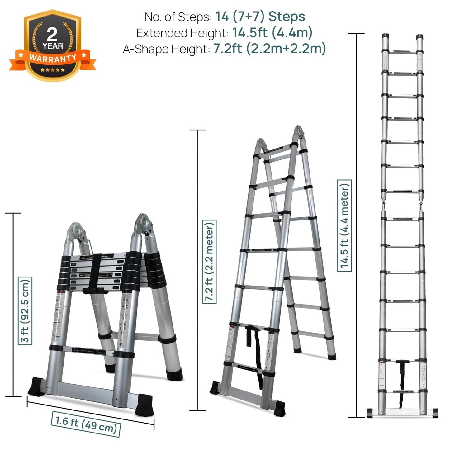 Portable and Compact 14.5 feet A-Type Aluminium Telescopic Ladder