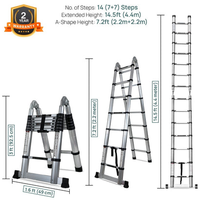 Portable and Compact 14.5 feet A-Type Aluminium Telescopic Ladder