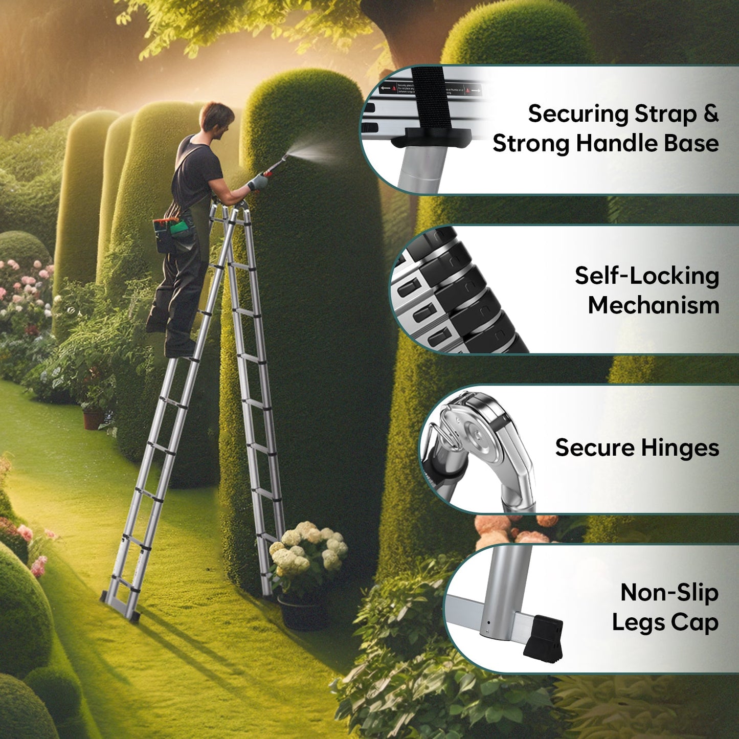 Portable and Compact 14.5 feet A-Type Aluminium Telescopic Ladder