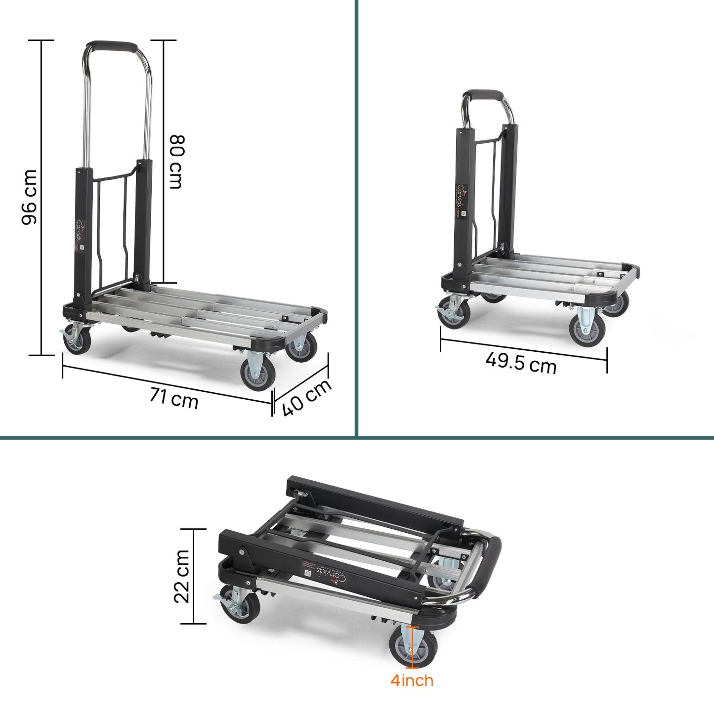 150 Kg Portable Aluminium Extendable Hand Platform Trolley with 2-Year Warranty