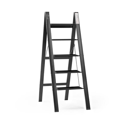 5-Steps Premium Folding Step Stool with 2-Year Warranty (Black)