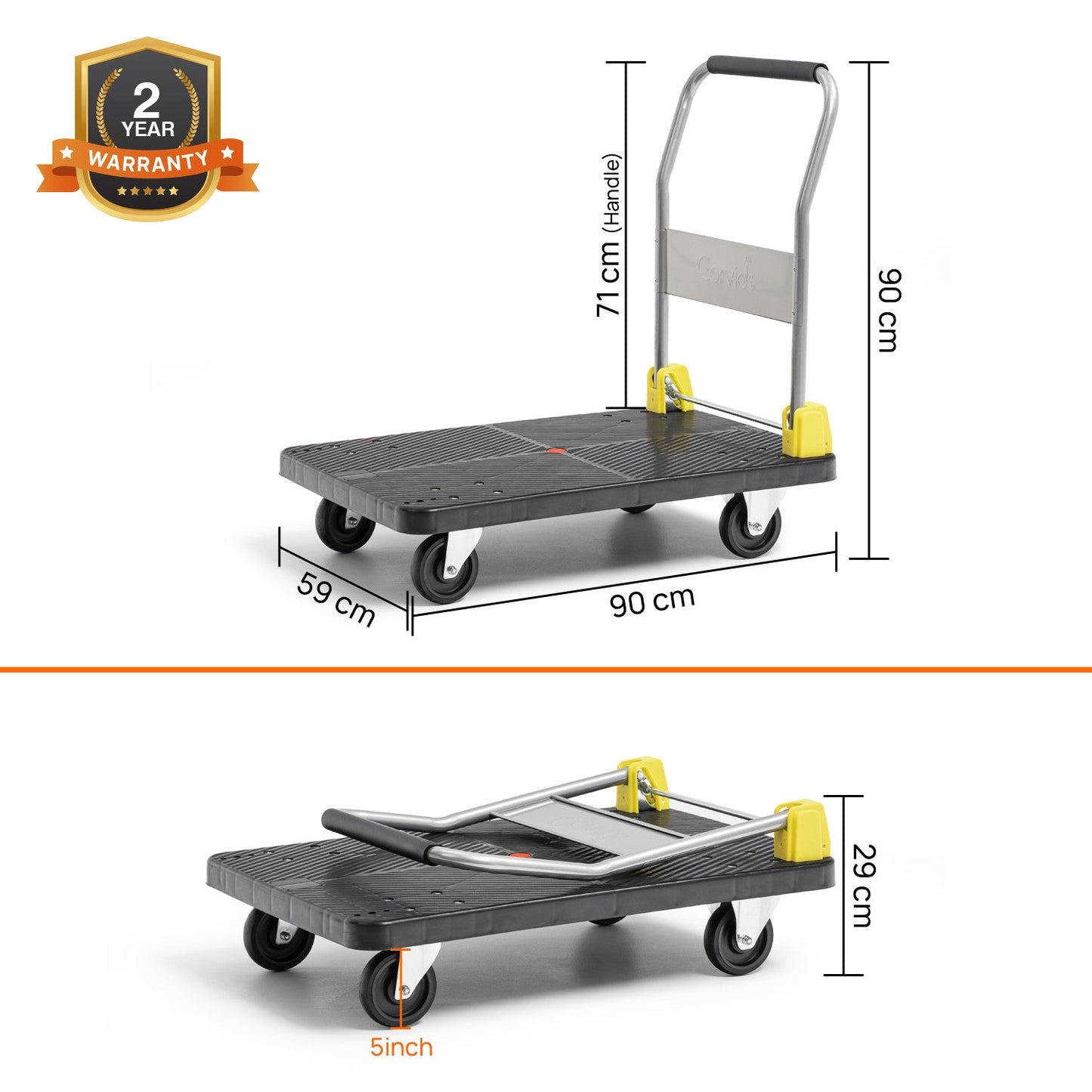 400 Kg Portable Plastic Folding Hand Platform Trolley with 2-Year Warranty