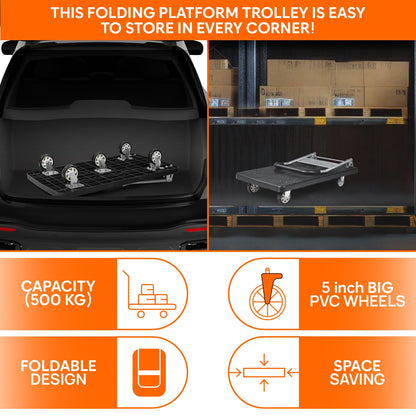 500 Kg Portable Plastic Folding Hand Platform Trolley with 2-Year Warranty