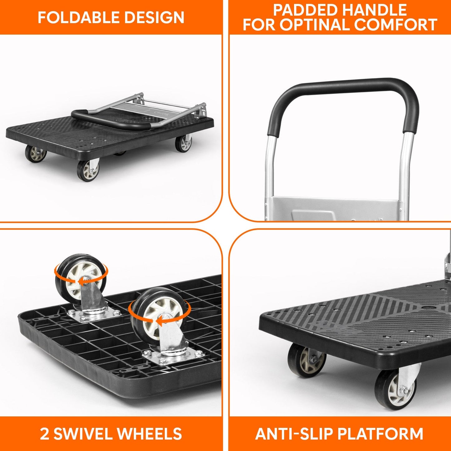 500 Kg Portable Plastic Folding Hand Platform Trolley with 2-Year Warranty