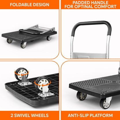 500 Kg Portable Plastic Folding Hand Platform Trolley with 2-Year Warranty