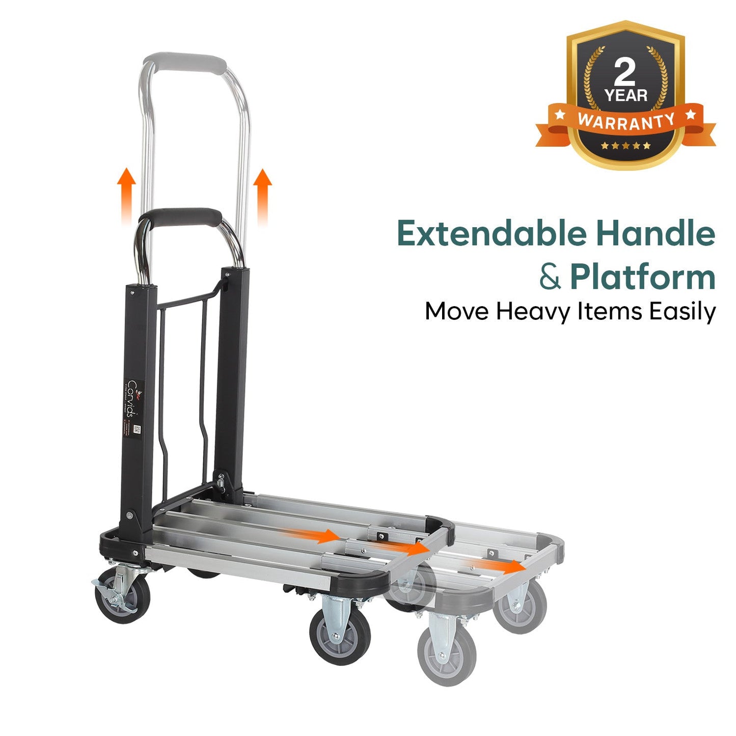 150 Kg Portable Aluminium Extendable Hand Platform Trolley with 2-Year Warranty