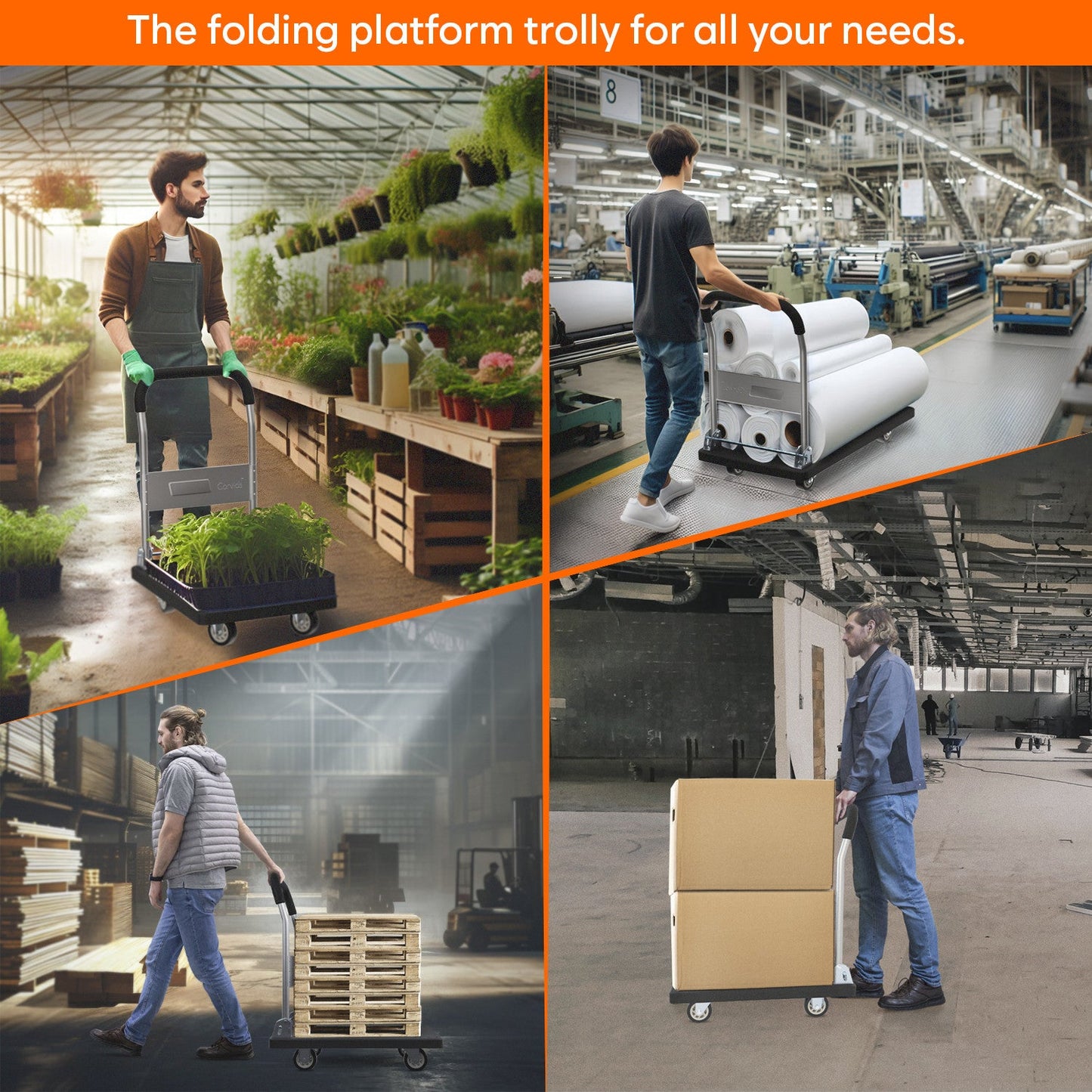 500 Kg Portable Plastic Folding Hand Platform Trolley with 2-Year Warranty