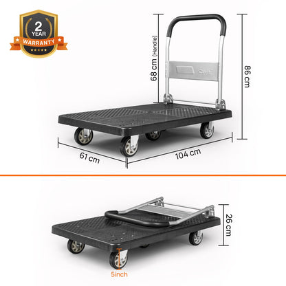 500 Kg Portable Plastic Folding Hand Platform Trolley with 2-Year Warranty