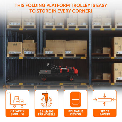 300 Kg Portable & Collapsible Plastic Platform Trolley with Basket Cage