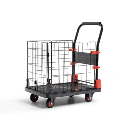 150 Kg Portable & Collapsible Plastic Platform Trolley with Basket Cage