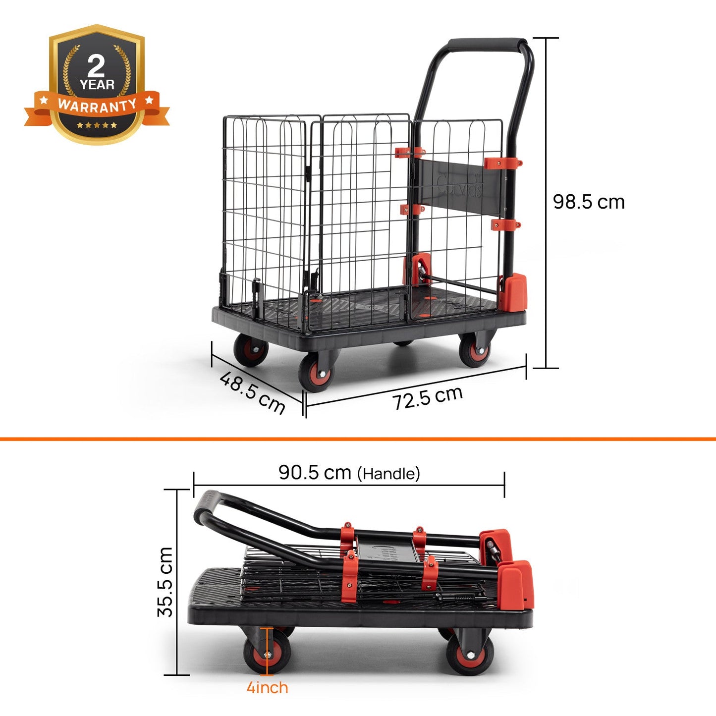 150 Kg Portable & Collapsible Plastic Platform Trolley with Basket Cage