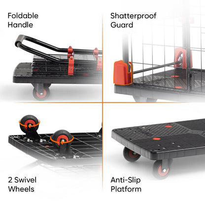 150 Kg Portable & Collapsible Plastic Platform Trolley with Basket Cage