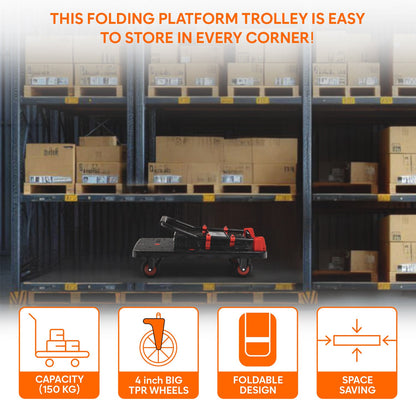 150 Kg Portable & Collapsible Plastic Platform Trolley with Basket Cage