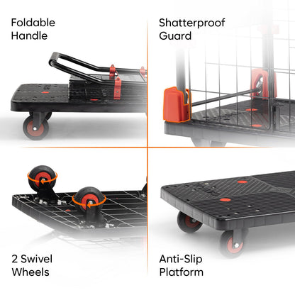 300 Kg Portable & Collapsible Plastic Platform Trolley with Basket Cage