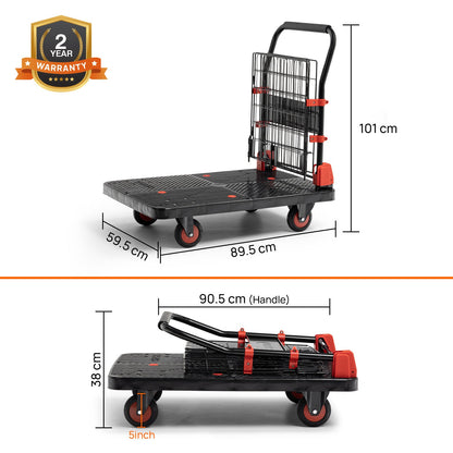 300 Kg Portable & Collapsible Plastic Platform Trolley with Basket Cage
