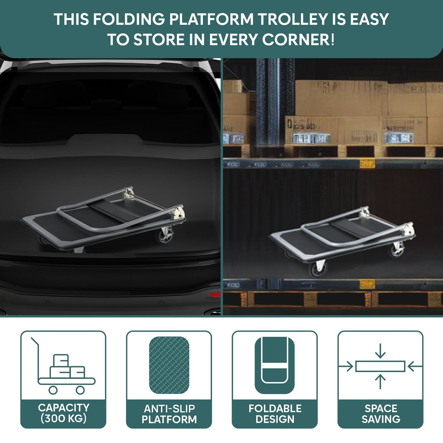 300 Kg Portable Folding Metal Hand Platform Trolley for Material Handling