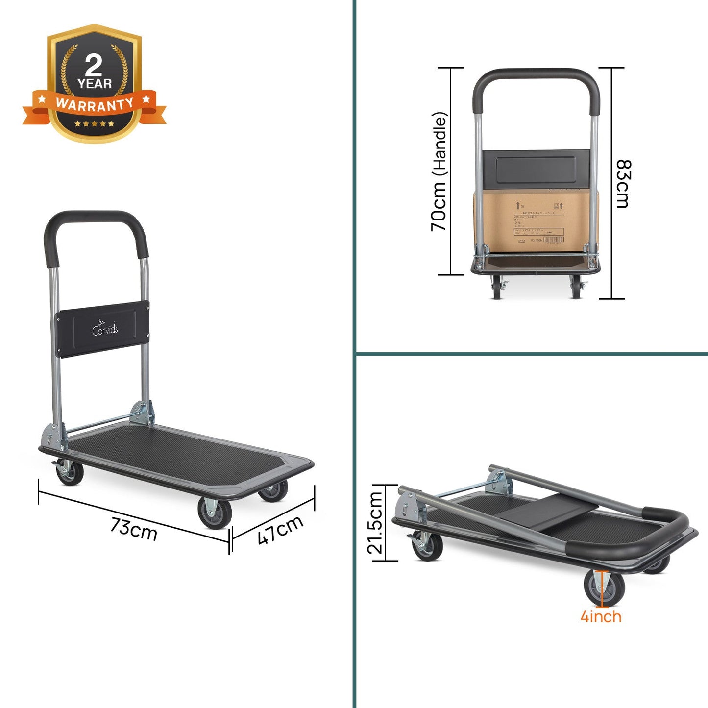 150 Kg Portable Folding Metal Hand Platform Trolley with 2-Year Warranty