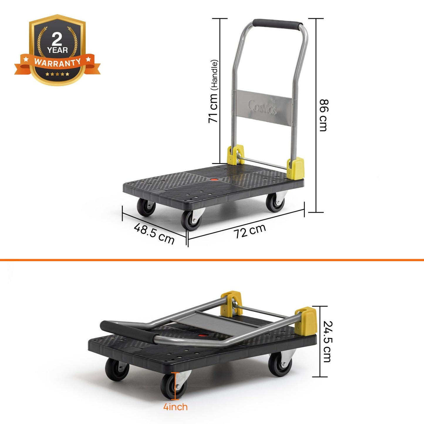 200 Kg Portable Plastic Folding Hand Platform Trolley with 2-Year Warranty