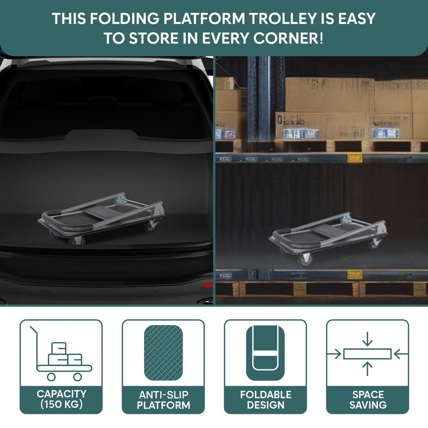 150 Kg Portable Folding Metal Hand Platform Trolley with 2-Year Warranty