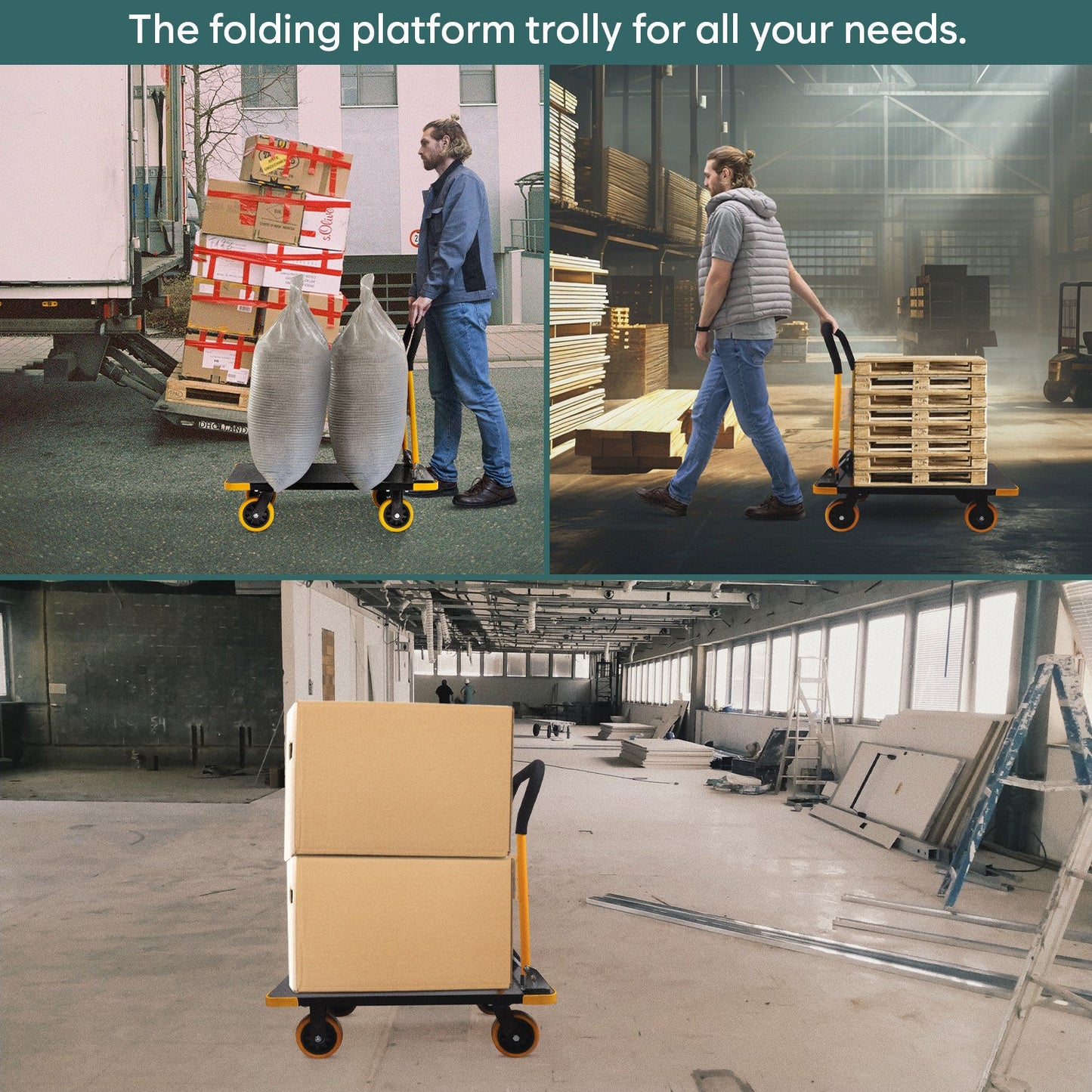 600 Kg Heavy-Duty Folding Metal Hand Platform Trolley/Truck