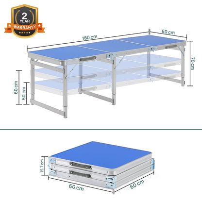 6 Feet Multipurpose Aluminium Folding Camping Table with Carrying Handle (Blue)