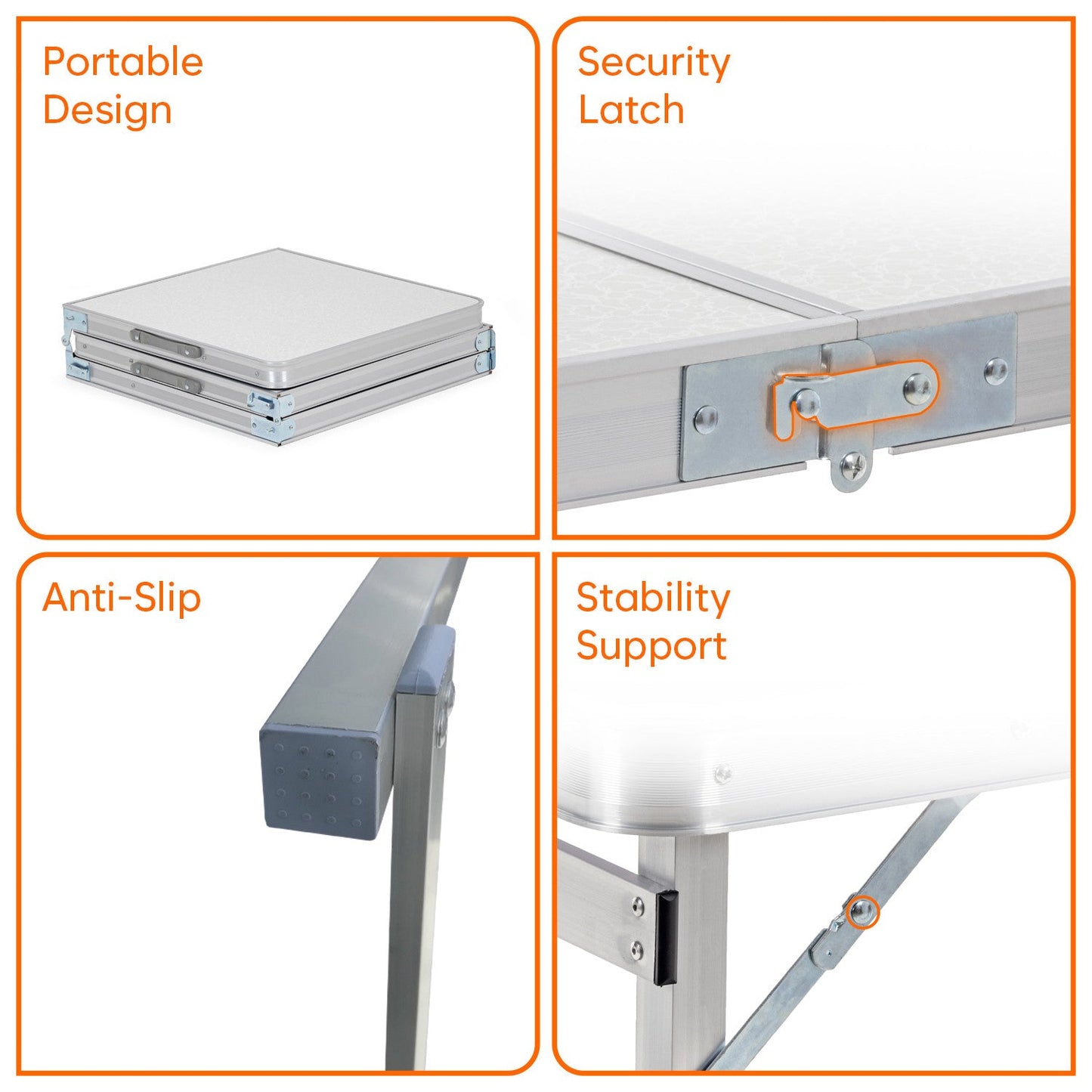 6 Feet Multipurpose Aluminium Folding Camping Table with Carrying Handle (White)