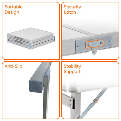 6 Feet Multipurpose Aluminium Folding Camping Table with Carrying Handle (White)