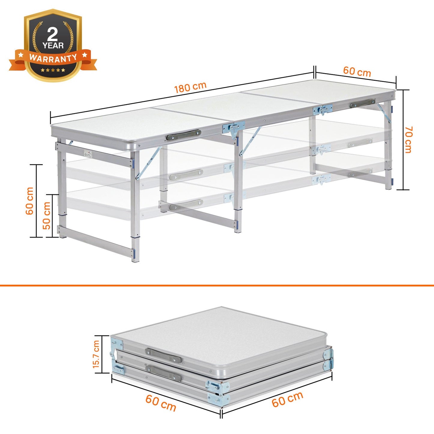 6 Feet Multipurpose Aluminium Folding Camping Table with Carrying Handle (White)