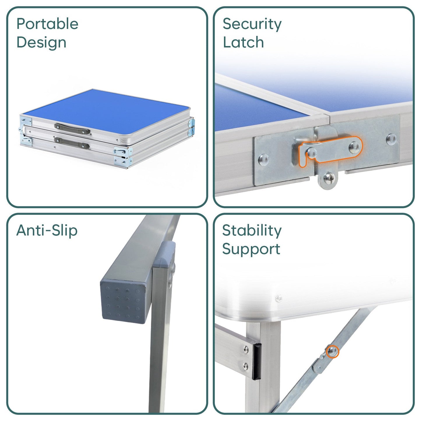 6 Feet Multipurpose Aluminium Folding Camping Table with Carrying Handle (Blue)