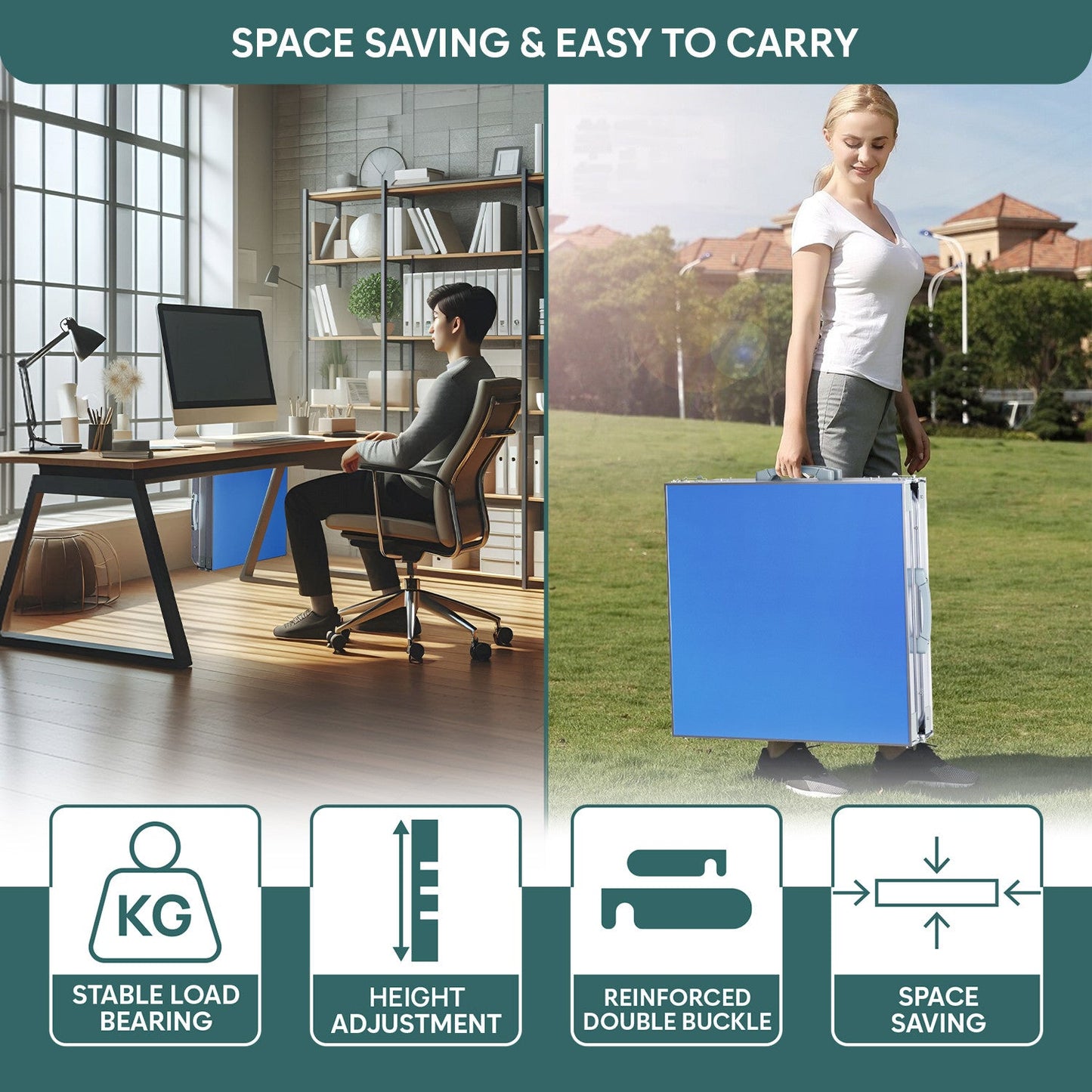 6 Feet Multipurpose Aluminium Folding Camping Table with Carrying Handle (Blue)