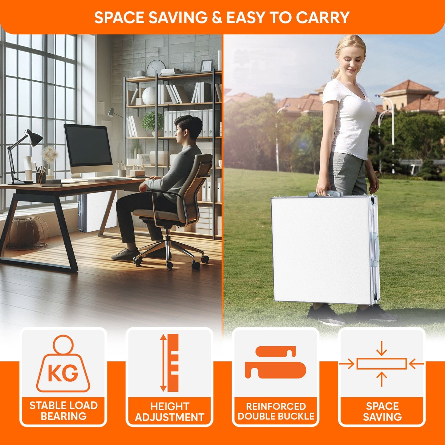 6 Feet Multipurpose Aluminium Folding Camping Table with Carrying Handle (White)