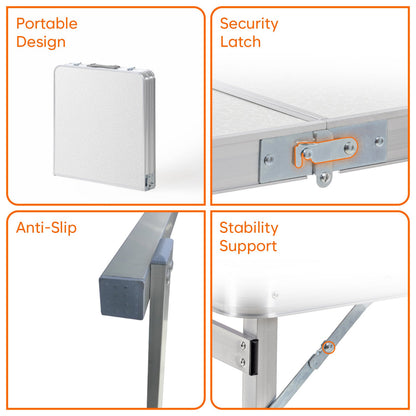 4 Feet Multipurpose Aluminium Folding Camping Table with Carrying Handle (White)