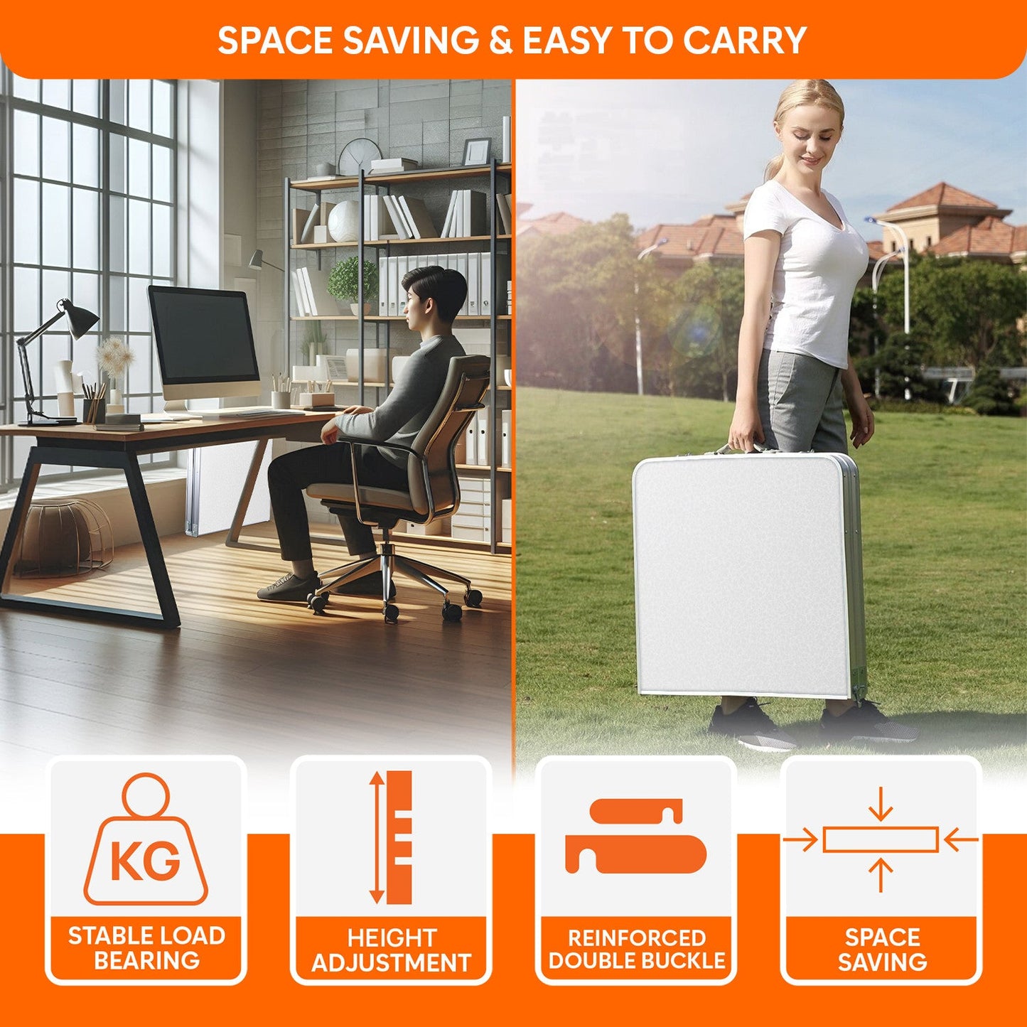 4 Feet Multipurpose Aluminium Folding Camping Table with Carrying Handle (White)