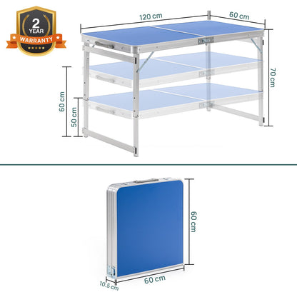 4 Feet Multipurpose Aluminium Folding Camping Table with Carrying Handle (Blue)