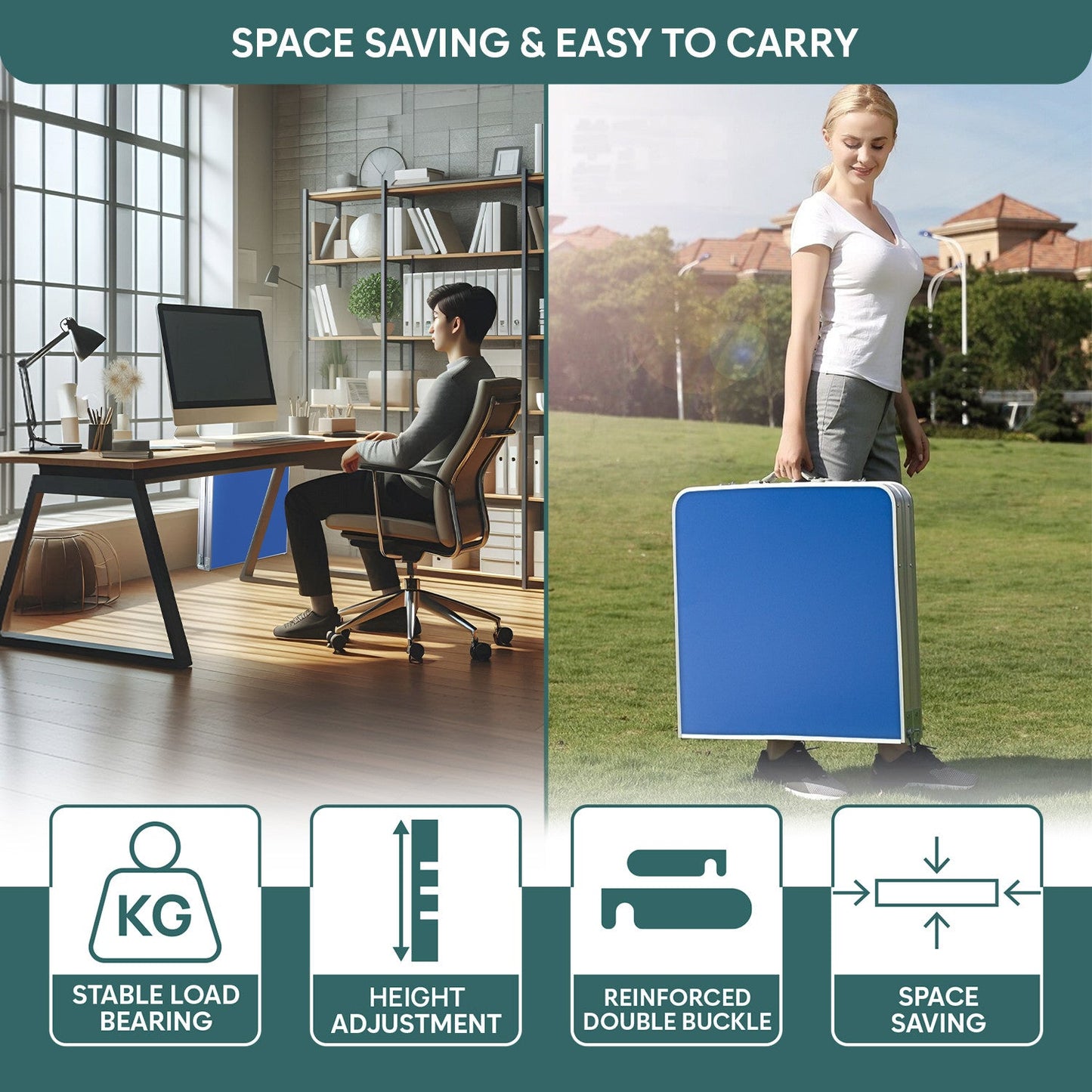 4 Feet Multipurpose Aluminium Folding Camping Table with Carrying Handle (Blue)